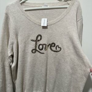 Dressbarn Woman’s Love Stitch Cream Sweater with Embroidered Love Design size XL